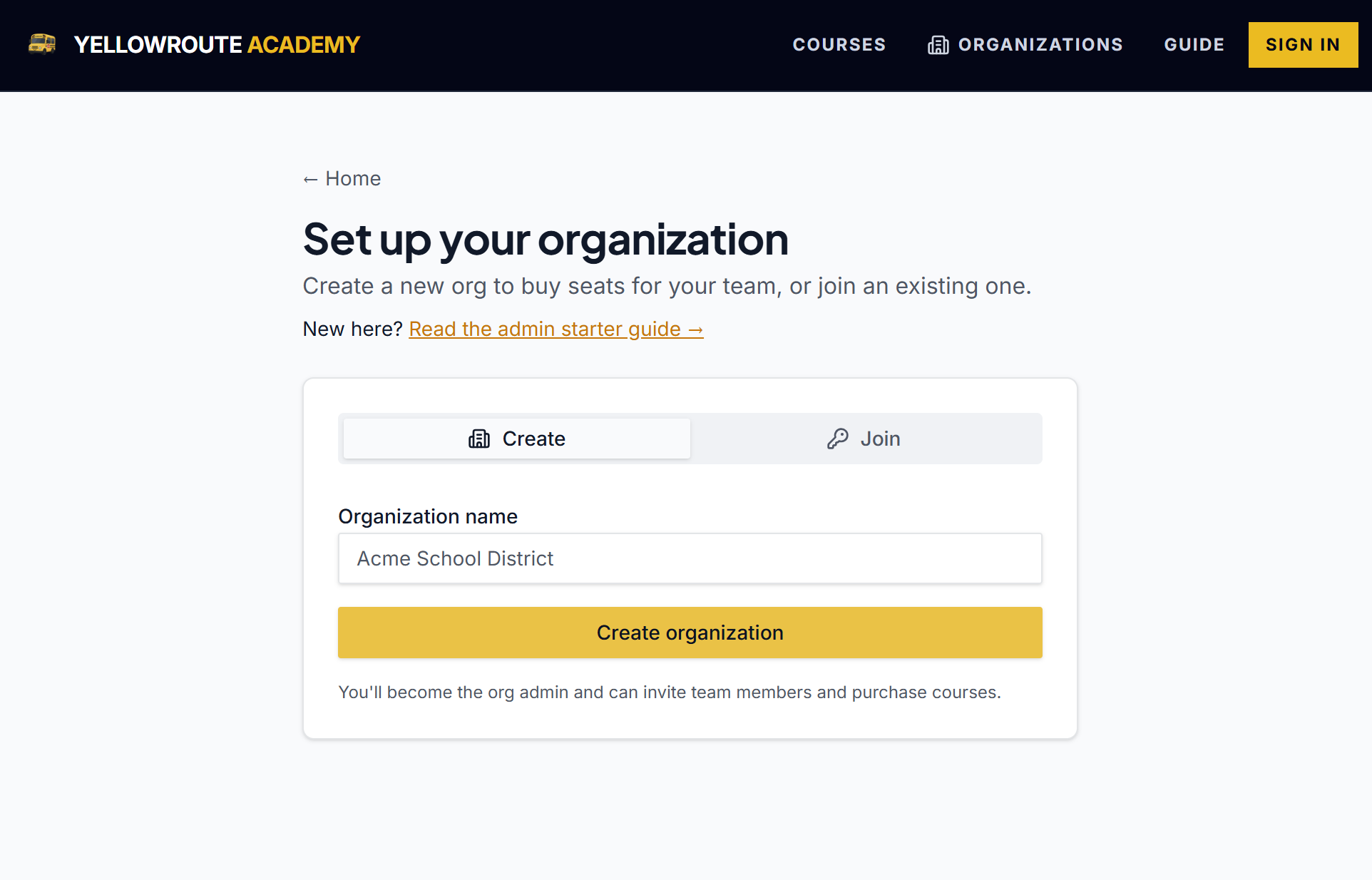 Set up your organization form